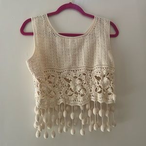 Knit crochet crème tank top shirt handmade bonbon